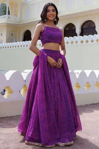 Lovely Purple Laheriya Print Georgette Wedding Wear Lehenga Choli