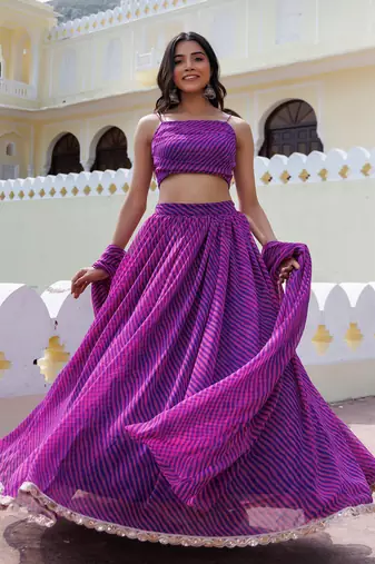 Lovely Purple Laheriya Print Georgette Wedding Wear Lehenga Choli