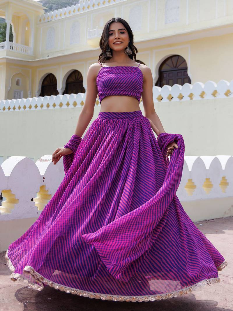 Lovely Purple Laheriya Print Georgette Wedding Wear Lehenga Choli