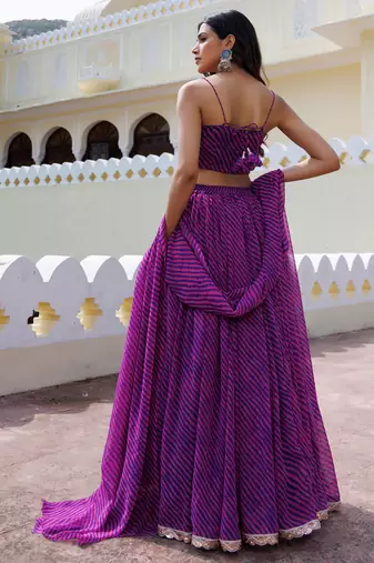 Lovely Purple Laheriya Print Georgette Wedding Wear Lehenga Choli