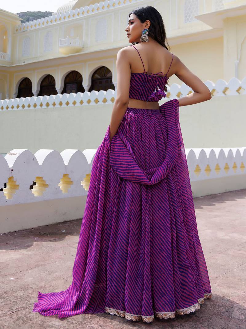 Lovely Purple Laheriya Print Georgette Wedding Wear Lehenga Choli