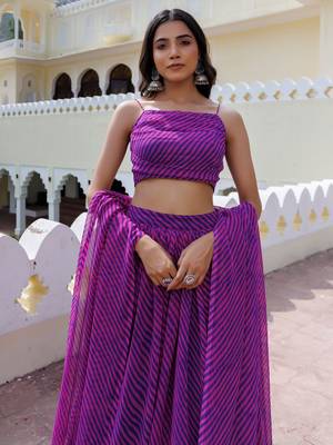 Lovely Purple Laheriya Print Georgette Wedding Wear Lehenga Choli 5