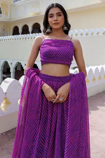 Lovely Purple Laheriya Print Georgette Wedding Wear Lehenga Choli
