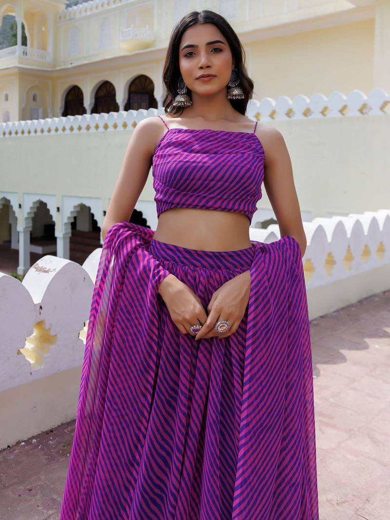 Lovely Purple Laheriya Print Georgette Wedding Wear Lehenga Choli