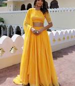 Amazing Yellow Laheriya Print Georgette Wedding Wear Lehenga Choli