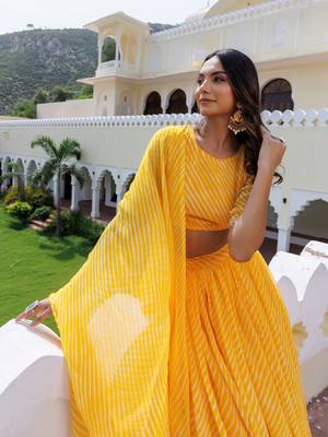 Amazing Yellow Laheriya Print Georgette Wedding Wear Lehenga Choli 3