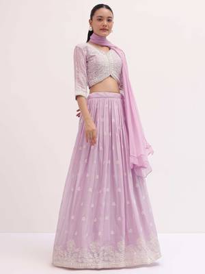 Adorable Pink Sequins Georgette Sangeet Wear Lehenga Choli 1