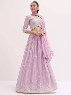 Adorable Pink Sequins Georgette Sangeet Wear Lehenga Choli 2