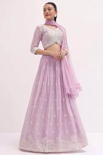 Adorable Pink Sequins Georgette Sangeet Wear Lehenga Choli