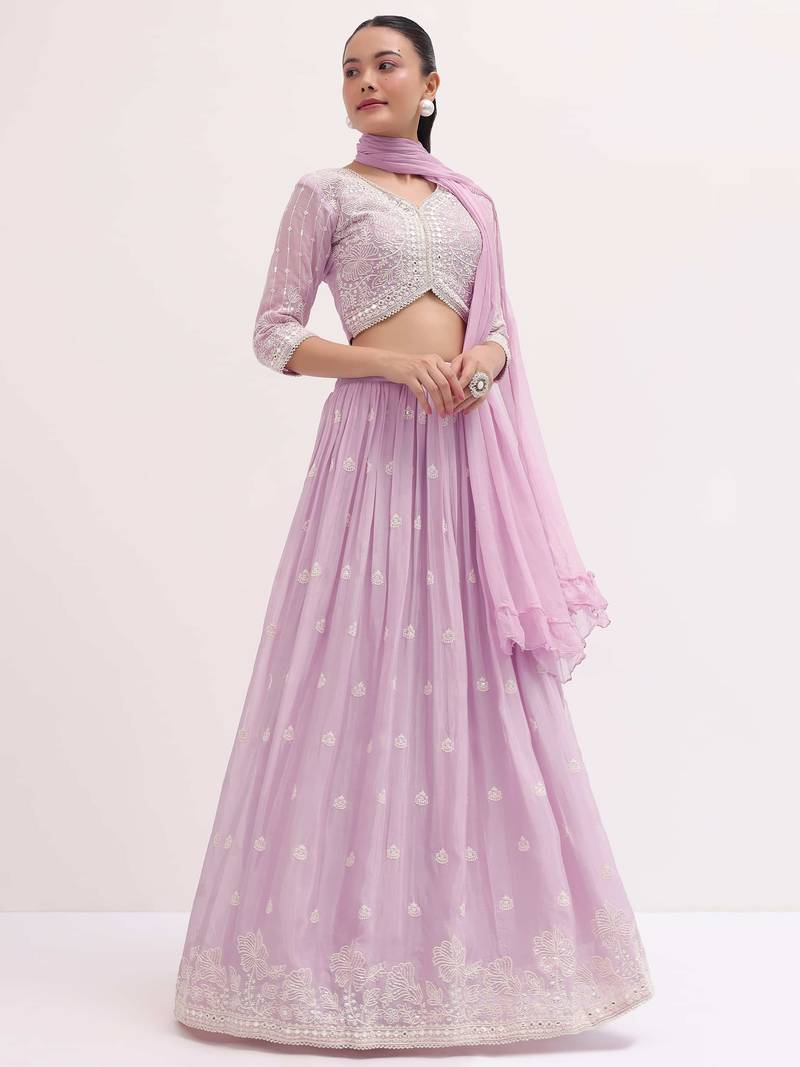 Adorable Pink Sequins Georgette Sangeet Wear Lehenga Choli