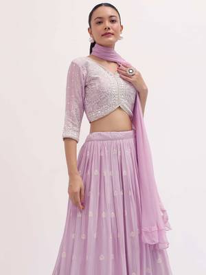 Adorable Pink Sequins Georgette Sangeet Wear Lehenga Choli 4