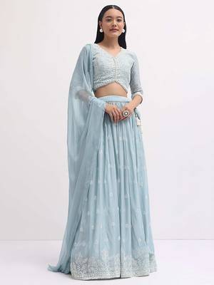 Charming SkyBlue Sequins Georgette Sangeet Wear Lehenga Choli 1