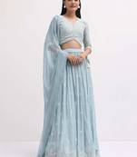 Charming SkyBlue Sequins Georgette Sangeet Wear Lehenga Choli