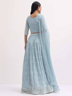 Charming SkyBlue Sequins Georgette Sangeet Wear Lehenga Choli 3