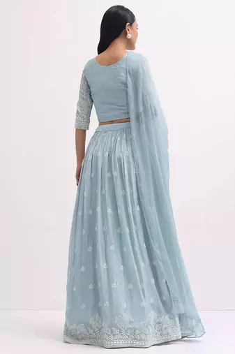 Charming SkyBlue Sequins Georgette Sangeet Wear Lehenga Choli