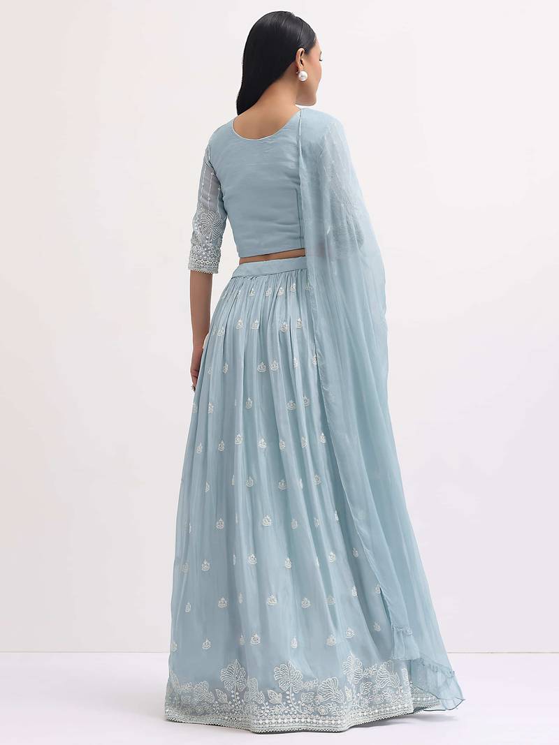 Charming SkyBlue Sequins Georgette Sangeet Wear Lehenga Choli