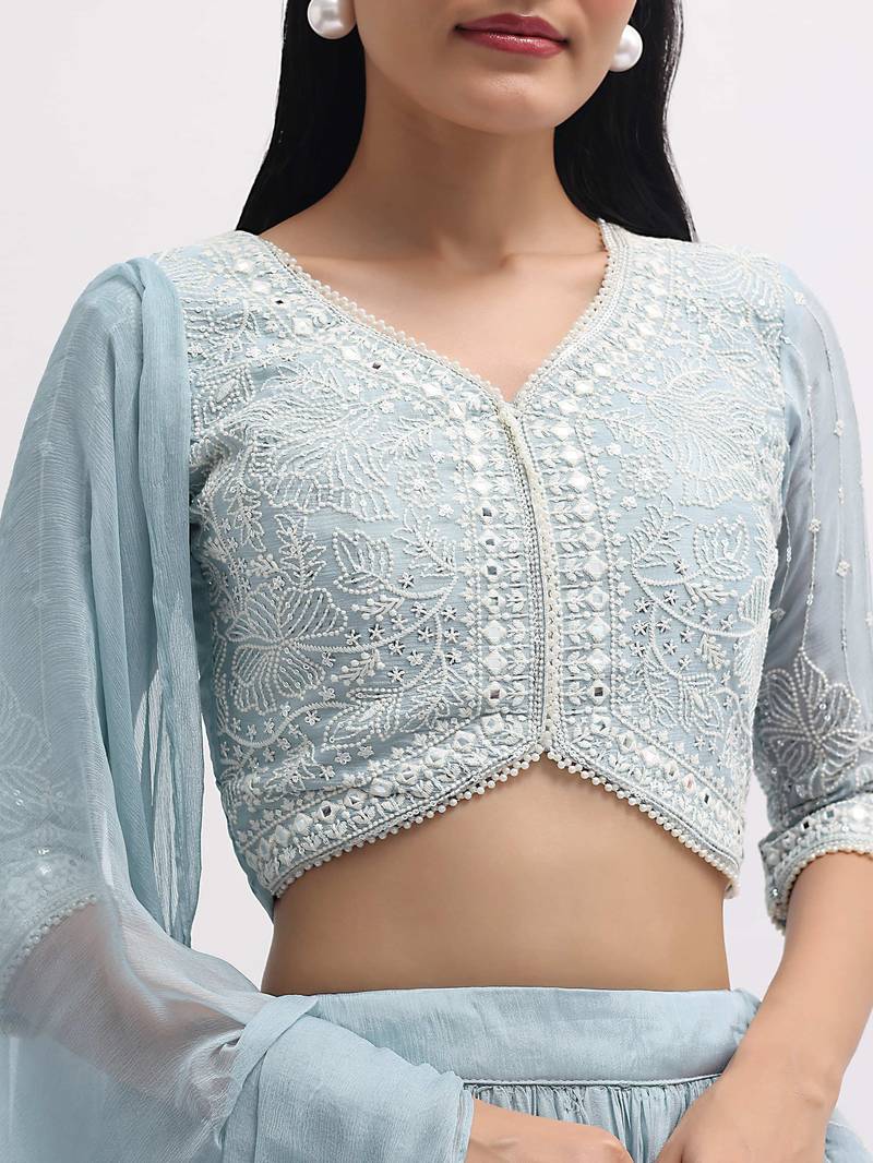 Charming SkyBlue Sequins Georgette Sangeet Wear Lehenga Choli