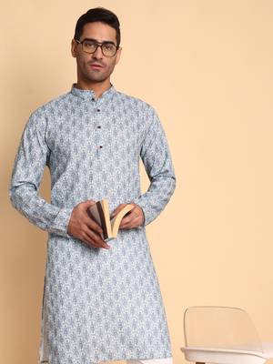 Arabesque batik digital print knee length kurta mandarin collar mandarin collar teal small 1