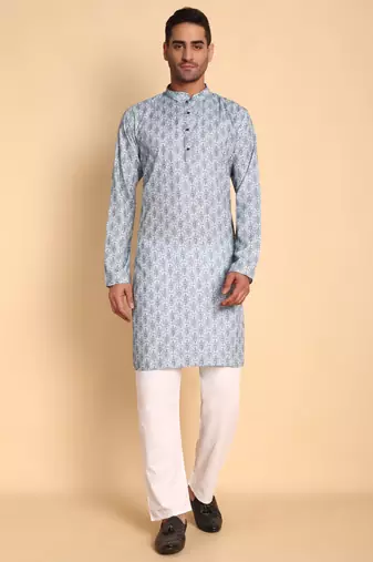 Arabesque batik digital print knee length kurta mandarin collar mandarin collar teal small