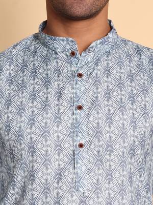 Arabesque batik digital print knee length kurta mandarin collar mandarin collar teal small 3