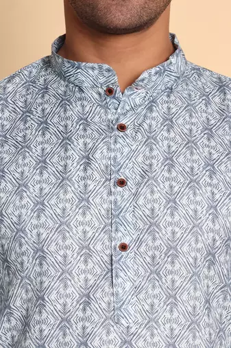 Arabesque batik digital print knee length kurta mandarin collar mandarin collar teal small