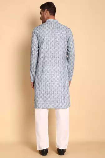 Arabesque batik digital print knee length kurta mandarin collar mandarin collar teal small