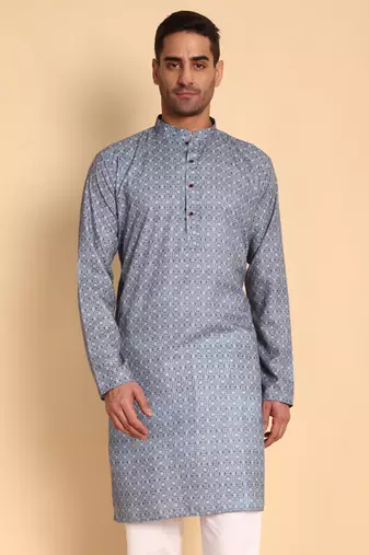 Chinoiserie digital print knee length kurta mandarin collar mandarin collar red small