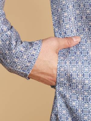 Chinoiserie digital print knee length kurta mandarin collar mandarin collar red small 5