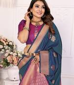 Teal jacquard work  art Silk saree