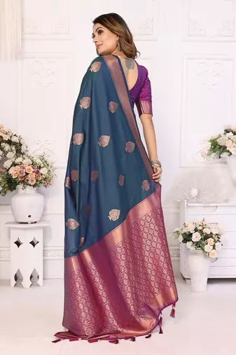 Teal jacquard work  art Silk saree