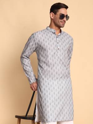 Lanes net ikat digital print knee length kurta mandarin collar mandarin collar green small 1