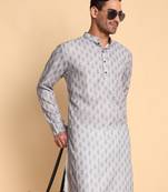 Lanes net ikat digital print knee length kurta mandarin collar mandarin collar green small