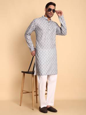 Lanes net ikat digital print knee length kurta mandarin collar mandarin collar green small 2