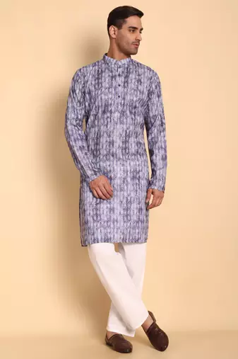 Brich leaf motif digital print knee length kurta mandarin collar mandarin collar coffee small