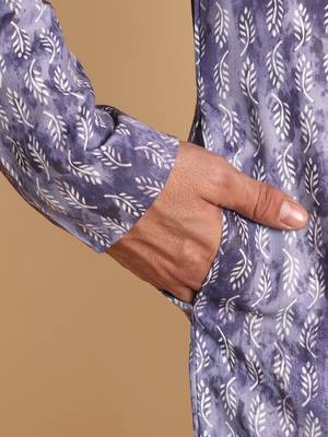 Brich leaf motif digital print knee length kurta mandarin collar mandarin collar coffee small 4