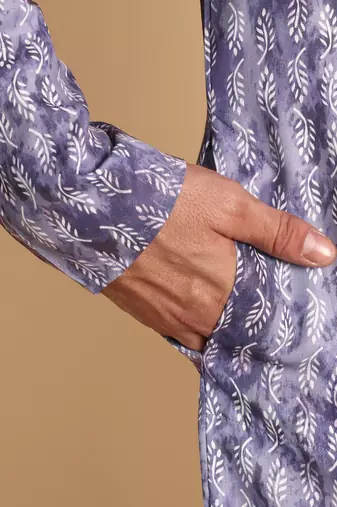 Brich leaf motif digital print knee length kurta mandarin collar mandarin collar coffee small