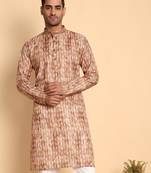 Quatrefoil digital print knee length kurta mandarin collar mandarin collar cream small