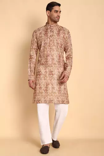 Quatrefoil digital print knee length kurta mandarin collar mandarin collar cream small