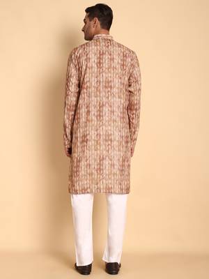 Quatrefoil digital print knee length kurta mandarin collar mandarin collar cream small 5