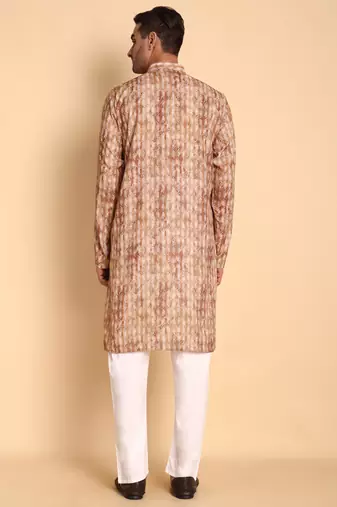 Quatrefoil digital print knee length kurta mandarin collar mandarin collar cream small