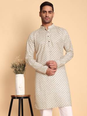 Quatrefoil digital print knee length kurta mandarin collar mandarin collar blue small 1