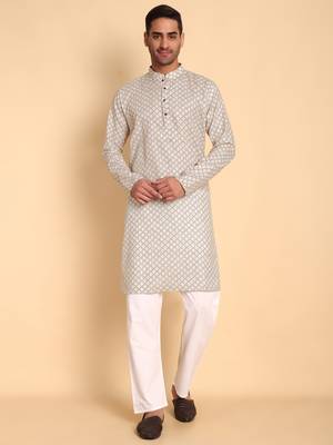 Quatrefoil digital print knee length kurta mandarin collar mandarin collar blue small 2