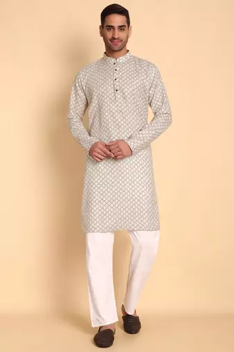 Quatrefoil digital print knee length kurta mandarin collar mandarin collar blue small