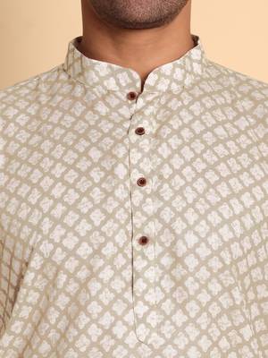 Quatrefoil digital print knee length kurta mandarin collar mandarin collar blue small 3