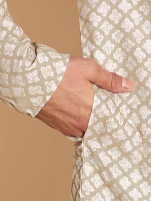 Quatrefoil digital print knee length kurta mandarin collar mandarin collar blue small 4