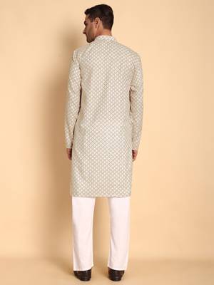 Quatrefoil digital print knee length kurta mandarin collar mandarin collar blue small 5