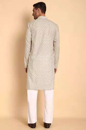 Quatrefoil digital print knee length kurta mandarin collar mandarin collar blue small