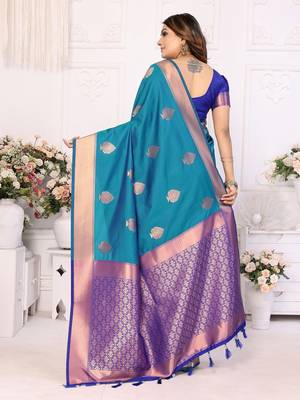 Blue Soft art Silk Saree 4