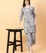 grey cotton printed & hand work co-ord set (set of 2)