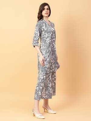 grey cotton printed & hand work co-ord set (set of 2) 3